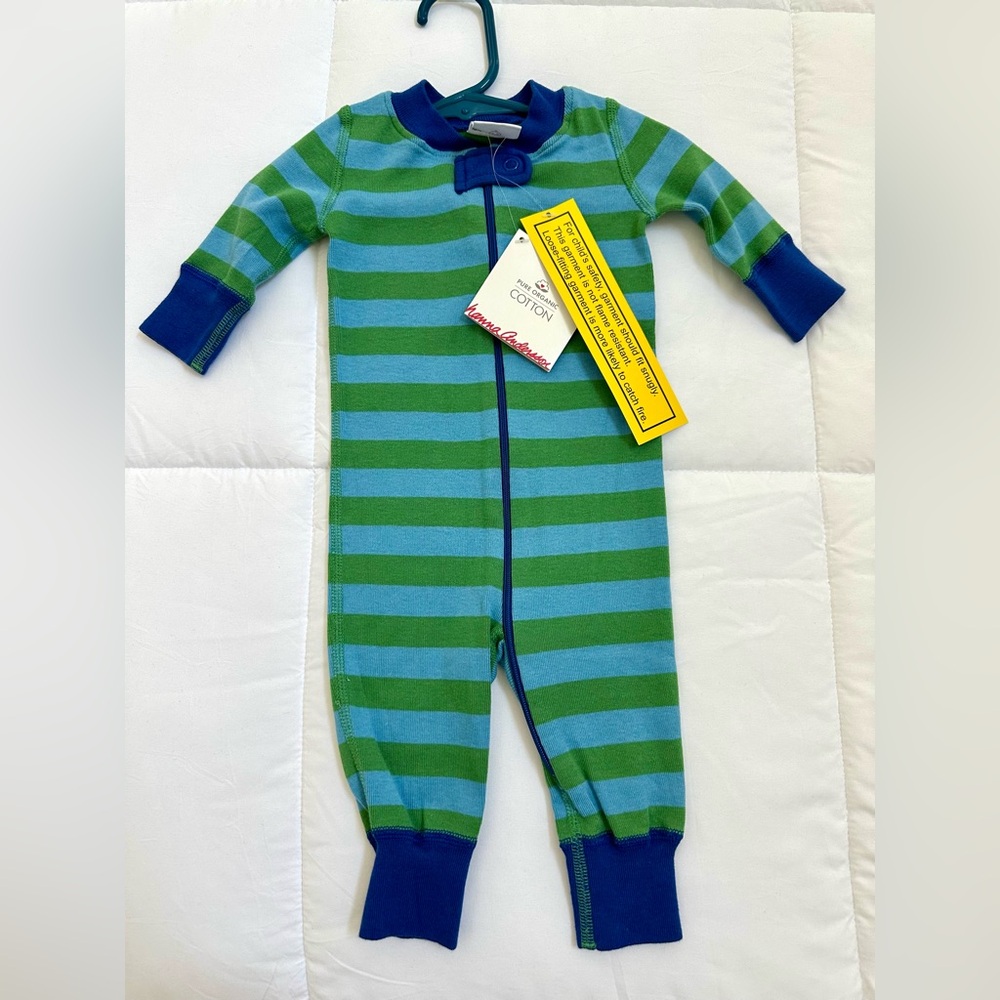 NWT! Hanna Andersson Blue and Green Striped Kids Footie size 0-6 months